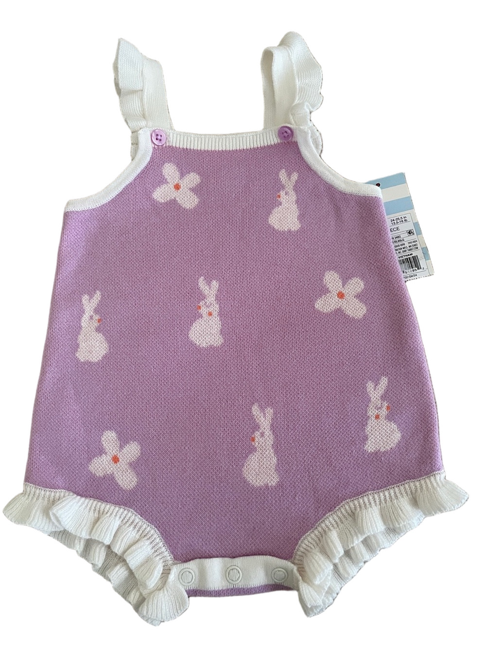 Cat & Jack Lavender Knit Bunny Romper with White Ruffle Straps 3-6m NWT!